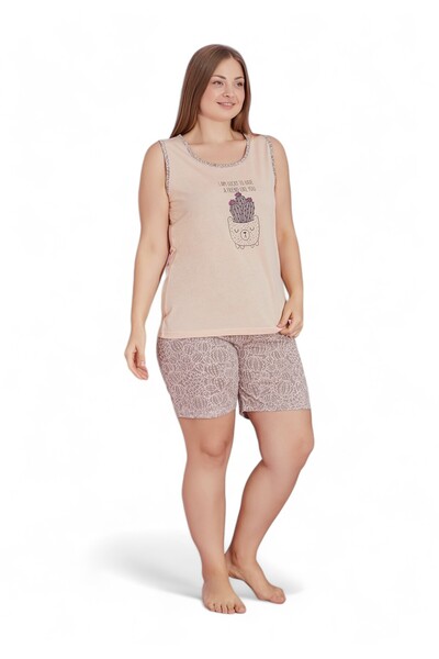 PİJAMOOD Πιτζάμα γυναικεία με σορτσάκι Plus Size Cactus Beige - Μπεζ
