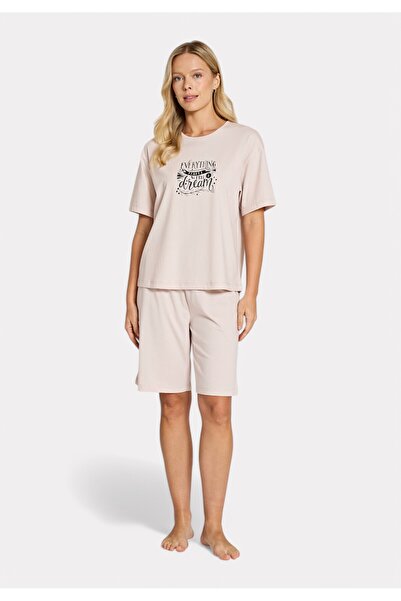 Pijadore Πιτζάμα Σετ T-shirt & Μήκος Γόνατος Σορτς – Ροζ Πούδρα