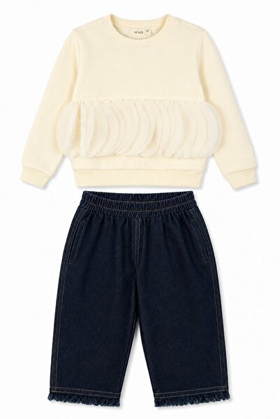 HAUSEkids 1-4 Years Crepe Moon Girl's Set-Ecru