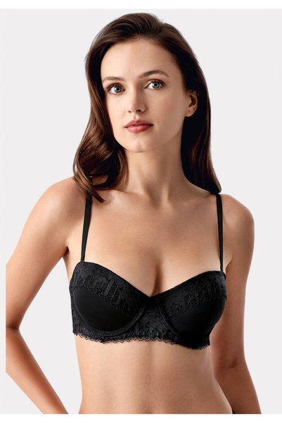 NEWBRA LINGERIE New Bra Strapless Σουτιέν με Δαντέλα & Ελαφριά Ενίσχυση Black...