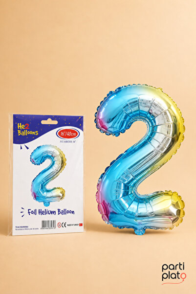 He2 Balloons Rainbow Foil Balloon Number 2 16 Inch 40 Cm, 2 Year Old Balloon,...