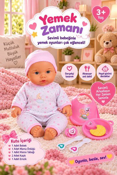 kosetoys Oyuncak Bebek Sesli Yemek Zamanı Ağlayan Gülen 35 cm boy