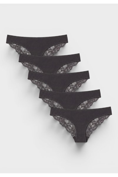 SeXen Cotton Lace Γυναικείο Bikini Slip με Δαντέλα 5 Black Pack 95% Βαμβάκι 5...