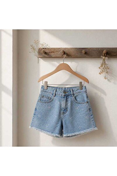 Mini Bow Denim Shorts | Fiyonk ve Taş Detaylı Kız Çocuk Kot Şort