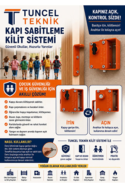Tuncel Teknik 10 adet Okul Kapı Sabitleme Kilidi Mandallı Sistem