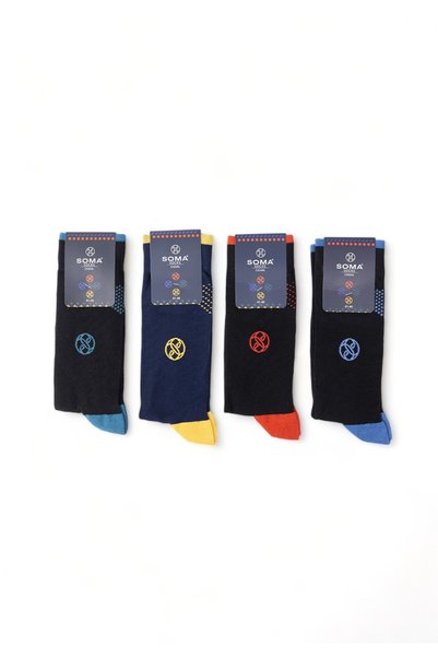 Soma Κάλτσες ανδρικές βαμβακερές Socks Casual σε κουτάκι 4 τεμαχίων - Πολύχρωμο