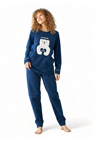 Siyah İnci Πιτζαμα γυναικεία Fleece Amour Bear - Μπλε
