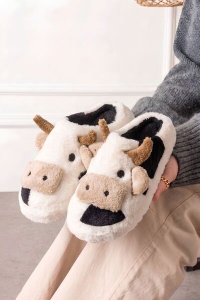 FUGA MODA Milko Black and White Cow Figured Plush Women's Winter House Slippers