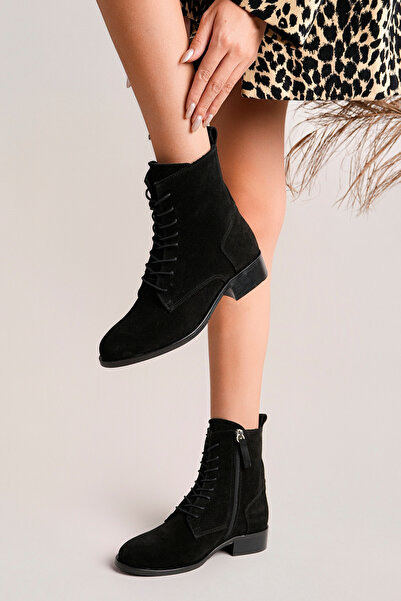 NOSEY SHOES OSLO MODEL HAKİKİ DERİ SİYAH SÜET BAĞCIKLI YANDAN FERMUARLI POSTA...