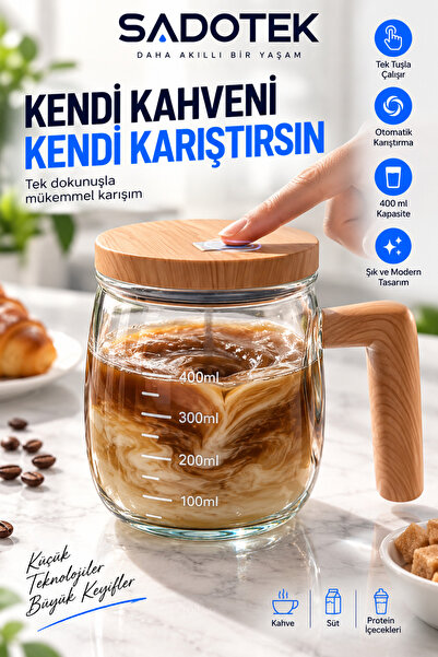 Homnova USB Şarjlı Otomatik Karıştırıcı Cam Kupa 400 ml Manyetik Karıştıran B...