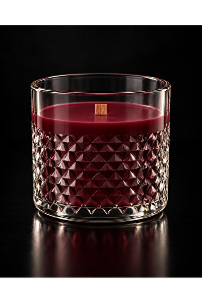 Mene Maison Mum Soya Wax Dekoratif Bordo Cam Bardak 350 g Ahşap Fitilli El Ya...