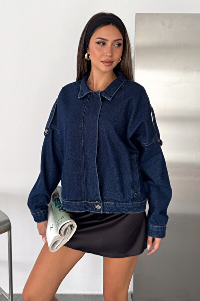 Noa&Noa Women's Oversized Denim Jacket with Epaulet Detail and Zipper
