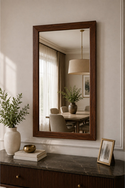 Alkaya Mirror Ahşap Görünümlü İnce Çerçeveli Ayna