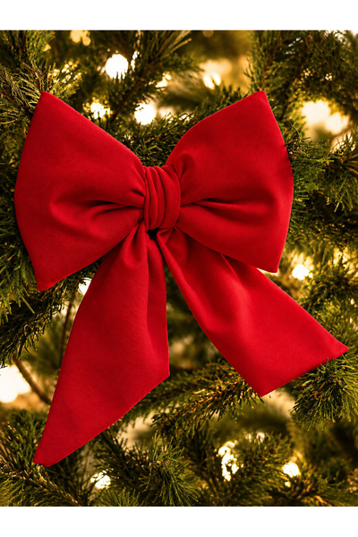 Beige & Stone Mini Size Red Fabric Bow Christmas Pine Tree Ornament Decorativ...