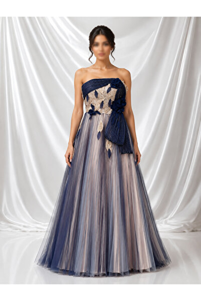 TOP BERLANTY Long Evening Petal Dress with Embossed Roses and Shimmering Embr...