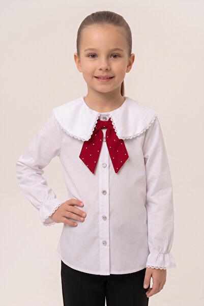 nacar çarşı Baby-Mädchen-Hemd mit Puppenkragen, rotem Polka-Dot-Schal, langen...