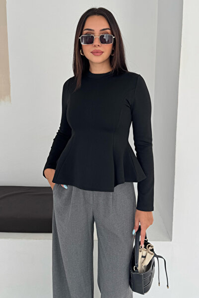 Noa&Noa Women's Volan Detailed Long Sleeve Steel Blouse