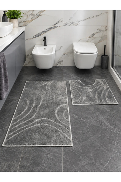 Covorexpert Set of 2 Joy Anti-Slip Bath Mats, Grey, Sizes 57 × 100 cm and 57 ...