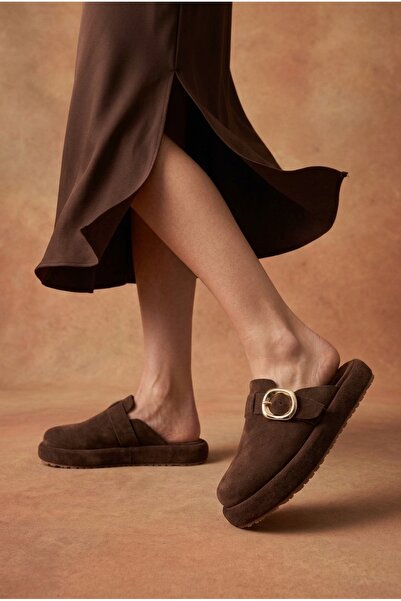 walviss Women's Loni Genuine Suede Brown Sabo Slippers