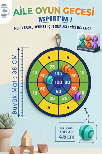 Hsport Büyük Boy Cırt Cırtlı Dart Seti 38cm Güvenli Yapışkanlı Top Atma Hedef Oyunu Eğitici Oyuncak (