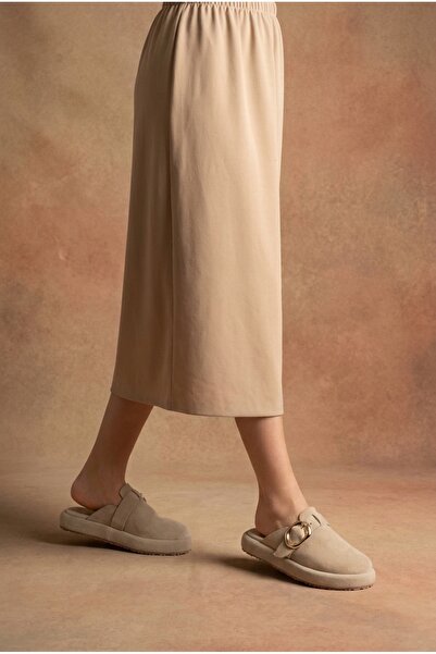 walviss Women's Loni Genuine Suede Beige Sabo Slippers