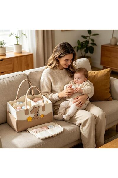 GENERAL Baby Diaper Caddy Organizer - Nursery Storage Basket for Diaper Stati...
