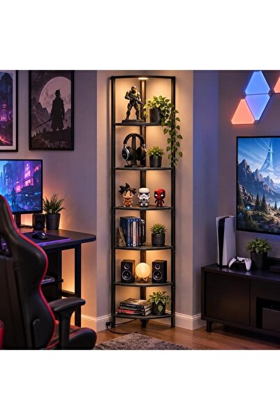 Yanara 6-Tier Corner Shelf with LED Lights, Tall Standing Bookshelf