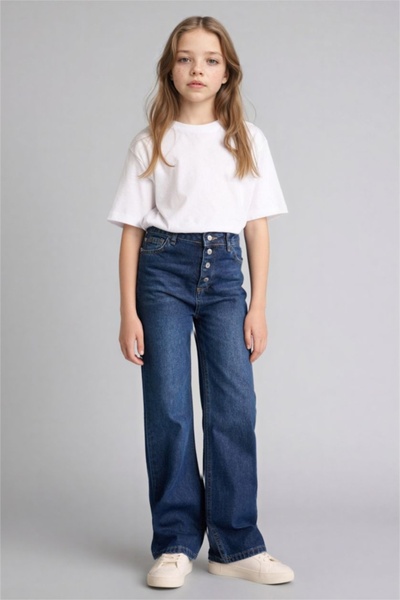 DeFacto 100% Cotton Wide Leg Jean Trousers for Girls G9585A826Sp