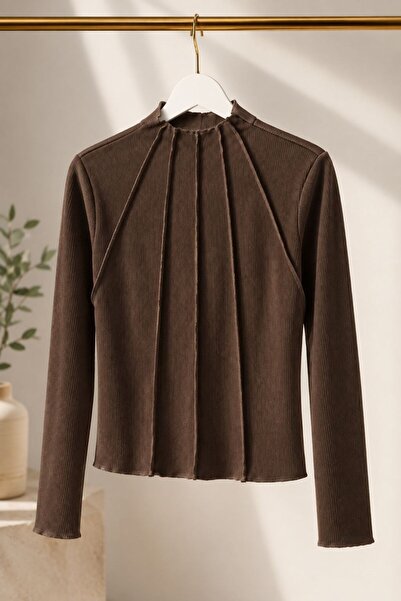 Raneel Kazançlı Alışveriş Women's Stitching Detailed Stretchy Long Sleeve Blo...