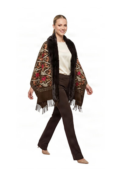 DACSHOP Luxury dark brown women’s poncho-style scarf