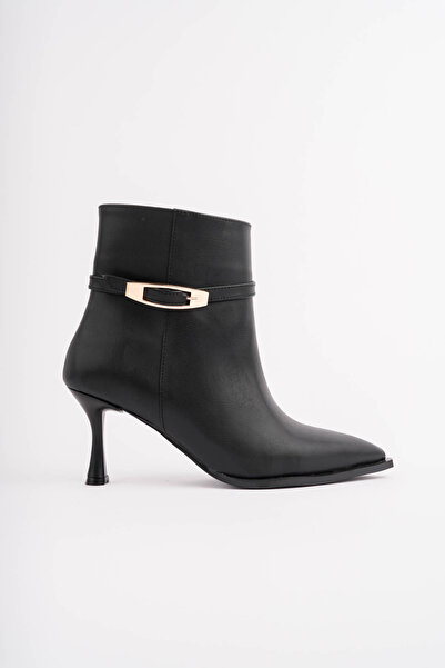 CANPOLATAYAKKABI Liora Women's Gold Buckle Detailed Pointed Toe Heeled Boots