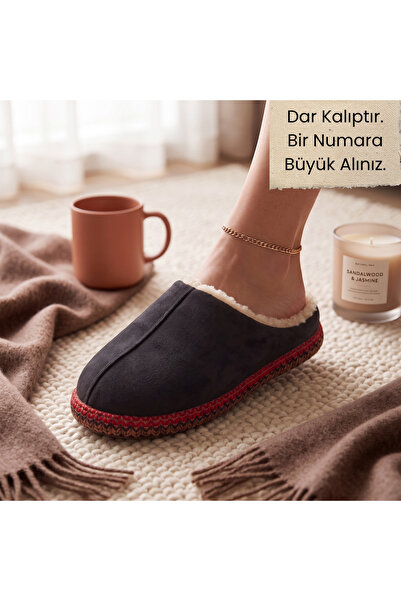 AYLASYA Kadın Kürklü Kışlık Kullanım İşleme Detaylı Yumuşak Taban Ev Terliği ...
