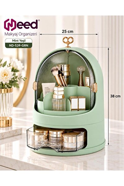 Need Oval Çift Kapaklı Çekmeceli Makyaj ve Kozmetik Organizeri – Mint Yeşil –...