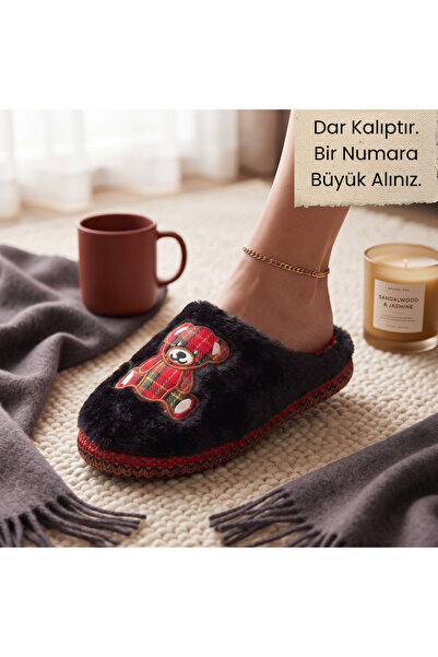 AYLASYA Kadın Kürklü Kışlık Kullanım İşleme Detaylı Yumuşak Taban Ev Terliği ...