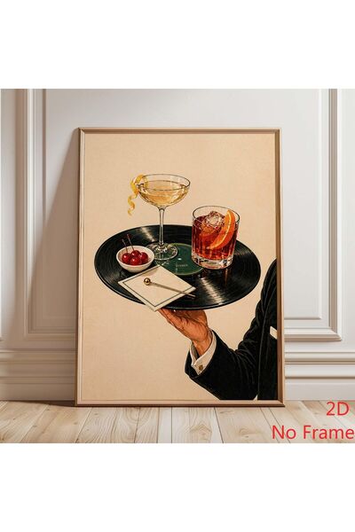 Generic Brand 1pc Vintage Cocktail Vinyl Record Bar Tray Canvas Wall Art Prin...