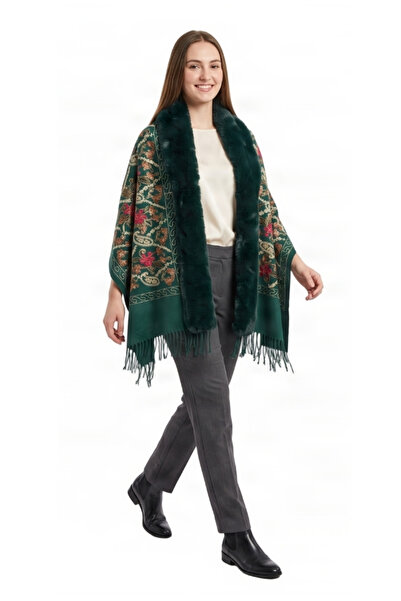 DACSHOP Eșarfă de lux verde, stil poncho, pentru femei