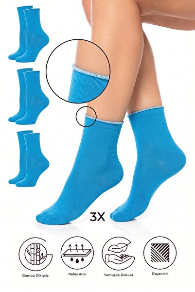 SAYSEZ Bamboo Women's Elasticless Blue Seamless Premium Socks 3-Pack / Non-Ma...