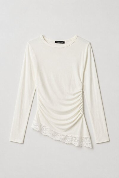 Raneel Kazançlı Alışveriş Women's Crew Neck Lace Detailed Long Sleeve Blouse ...