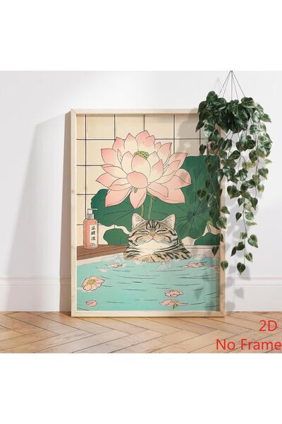 Generic Brand 1pc Tabby Cat in Bathtub Japanese Bathroom Canvas Wall Art Prin...