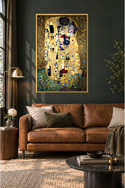 ZURİ DESİGN Klimt Tarzı Hayat Ağacı Tablo Çerçeve Görünümlü MDF Duvar Tablosu Art Nouveau Sembolist
