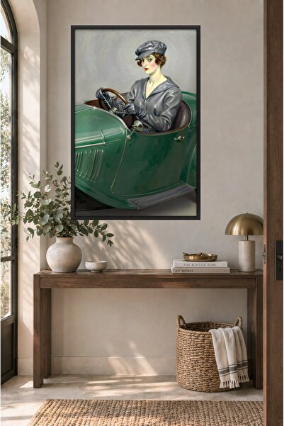 ZURİ DESİGN Art Deco slika žene i automobila u okviru, MDF zidna slika, apstr...