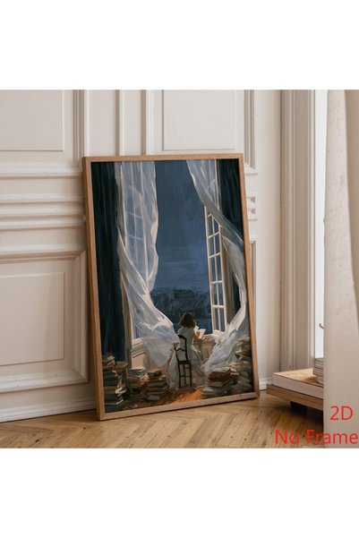 Generic Brand 1pc Poet Writing by Window Canvas Wall Art Print, Rainy Night L...