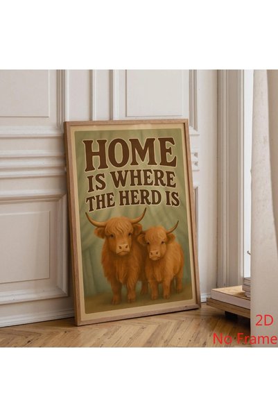 Generic Brand 1pc Highland Cow Canvas Wall Art Print, Rustic Farmhouse Kitche...