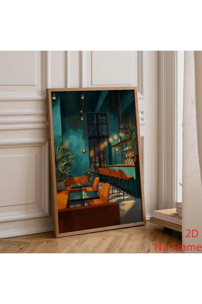 Generic Brand 1pc Modern Cocktail Bar Teal Orange Lounge Chic Restaurant Canv...