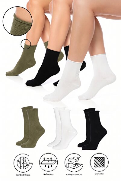 SAYSEZ Bamboo Women's Elasticless Black-White-Khaki Seamless Premium Socks 3-...