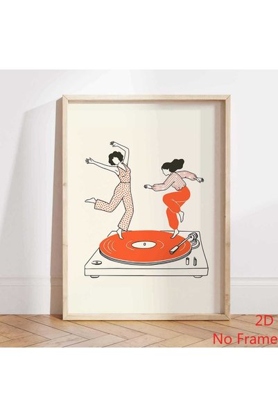 Generic Brand 1pc Dancing Girls Vinyl Retro Record Player Canvas Wall Art Pri...