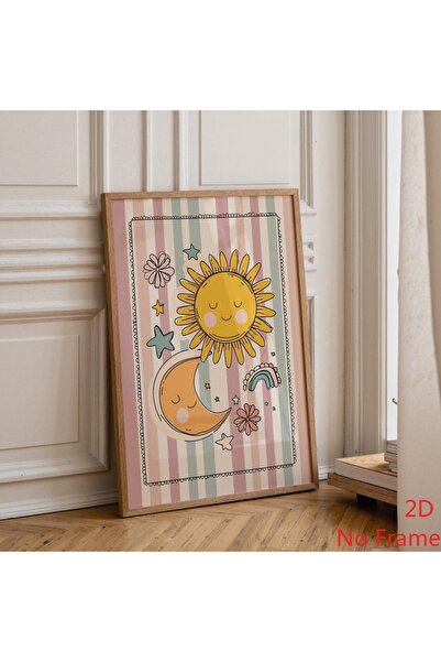 Generic Brand 1pc Boho Sun Moon Nursery Pastel Celestial Kids Room Canvas Wal...