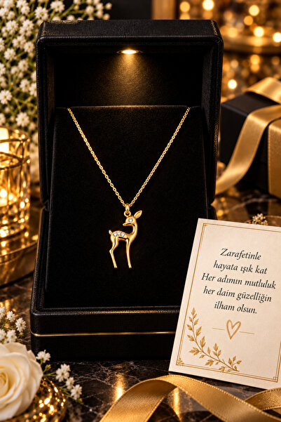 Bilsen Store Tamamı 925 Ayar Gümüş Işıklı Kolye Kutulu Ceylan Hediyelik Kolye