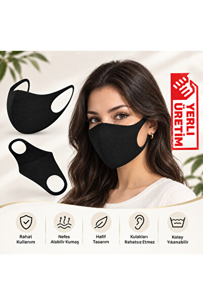 5'li Siyah Yıkanabilir Yüz Maskesi Kumaş Maske – Rahat Nefes Alabilen Hafif Tasarım
