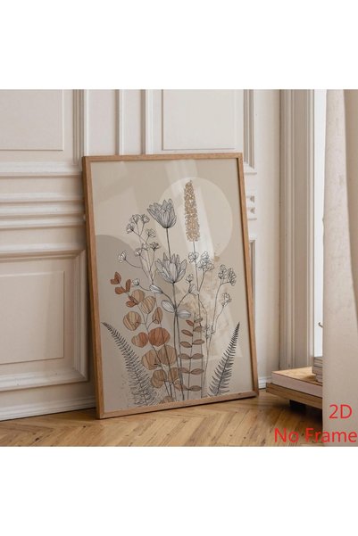 Generic Brand 1pc Botanical Neutral Floral Illustration Modern Minimal Canvas...